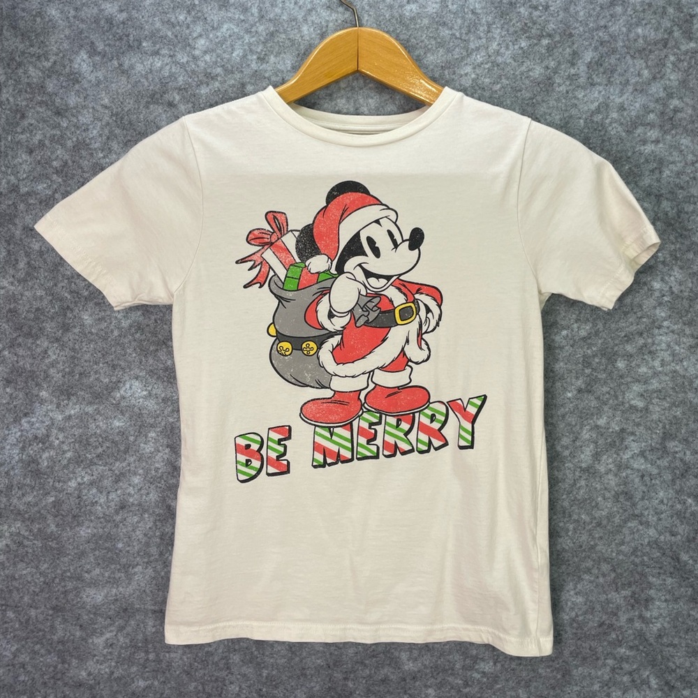 Disney Parks Mickey Mouse Shirt Kids XL Christmas Be Merry Santa Holiday Tee